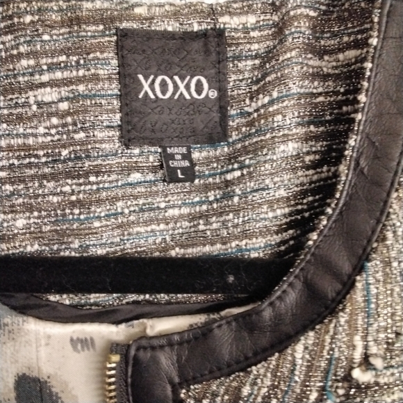 XOXO Sparkly Jacket With Vegan Leather & Frayed Details   Size L - Picture 6 of 9